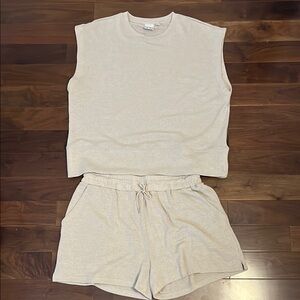 ICHI Tan Knit Sleeveless Top and Shorts Set
